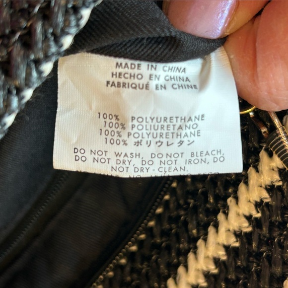 Chic Black and White Striped Straw Clutch with Gold Chain Shoulder Strap - Picture 8 of 9